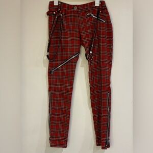 Lip Service Vintage Bondage Zipper Plaid Pants - Red Black Gothic Punk Alt Wear